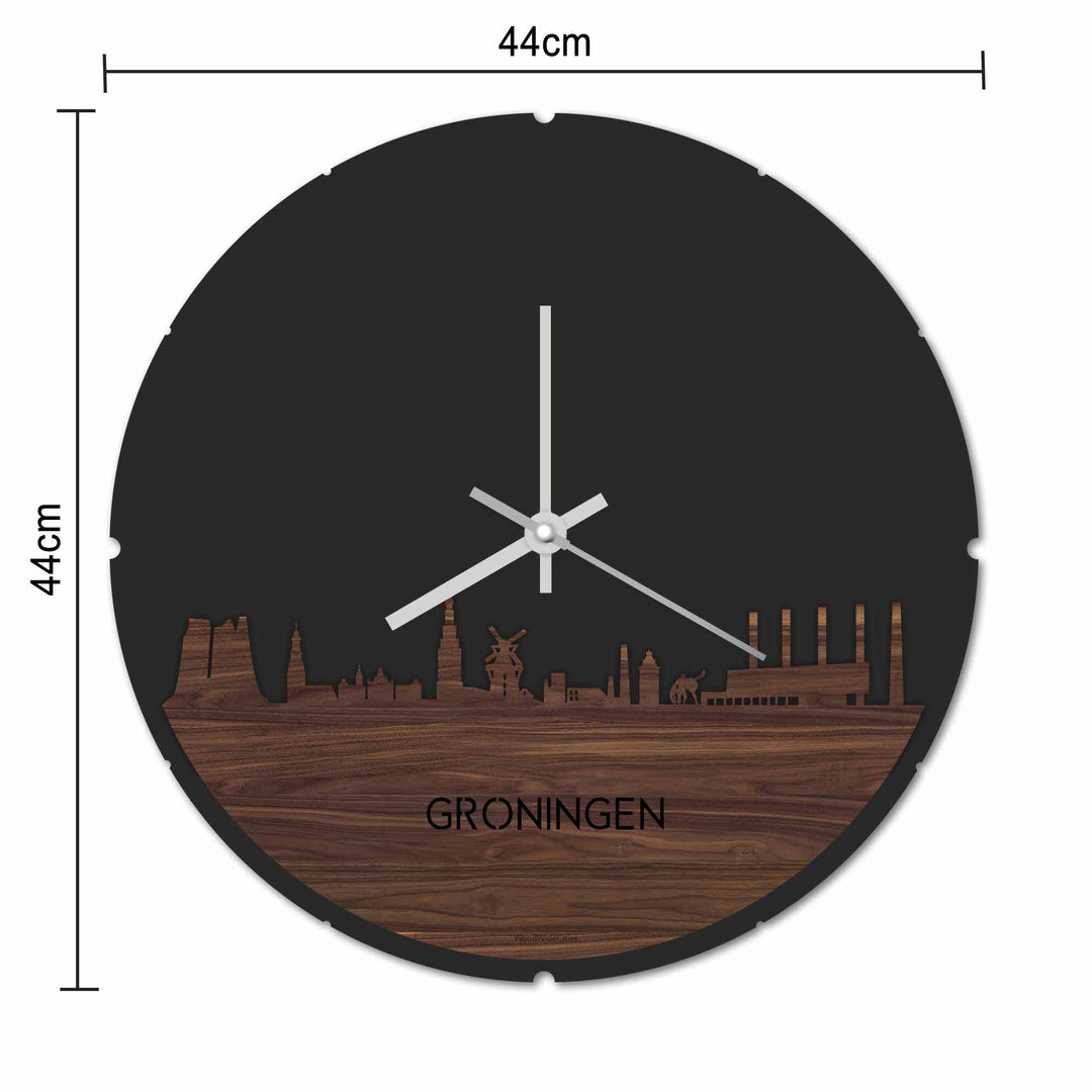 Skyline Klok Rond Oud Groningen Noten houten cadeau decoratie relatiegeschenk van WoodWideCities