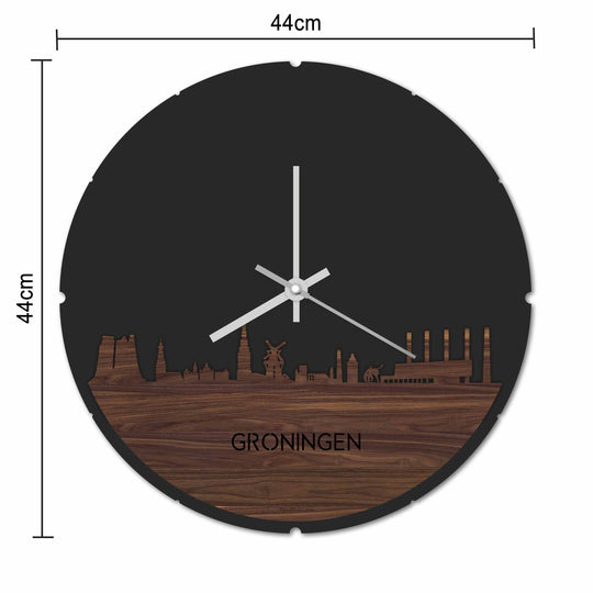 Skyline Klok Rond Oud Groningen Palissander houten cadeau decoratie relatiegeschenk van WoodWideCities