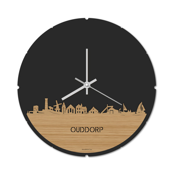 Skyline Klok Rond Ouddorp Bamboe houten cadeau decoratie relatiegeschenk van WoodWideCities