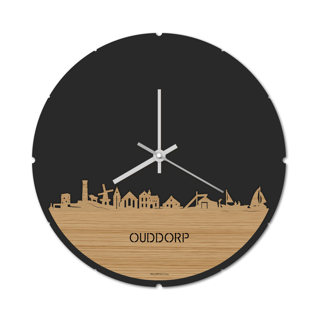 Skyline Klok Rond Ouddorp Bamboe houten cadeau decoratie relatiegeschenk van WoodWideCities