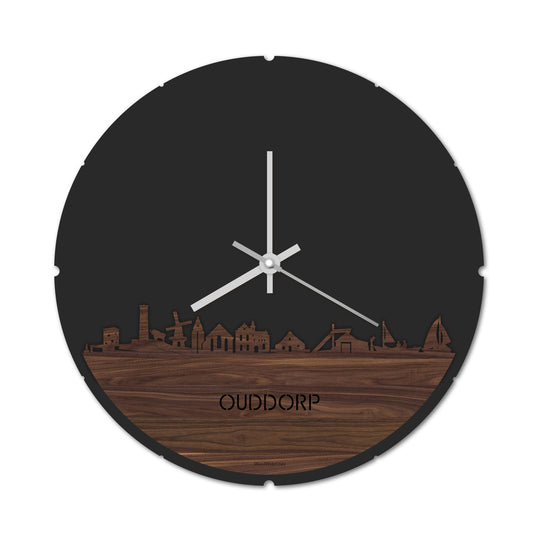 Skyline Klok Rond Ouddorp Noten houten cadeau decoratie relatiegeschenk van WoodWideCities
