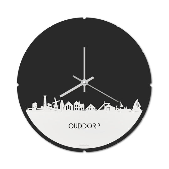 Skyline Klok Rond Ouddorp Wit glanzend gerecycled kunststof cadeau decoratie relatiegeschenk van WoodWideCities