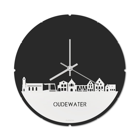 Skyline Klok Rond Oudewater Wit glanzend gerecycled kunststof cadeau decoratie relatiegeschenk van WoodWideCities