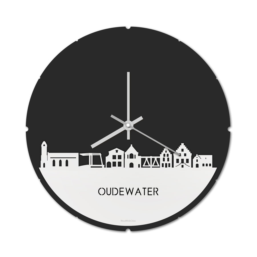 Skyline Klok Rond Oudewater Wit glanzend gerecycled kunststof cadeau decoratie relatiegeschenk van WoodWideCities