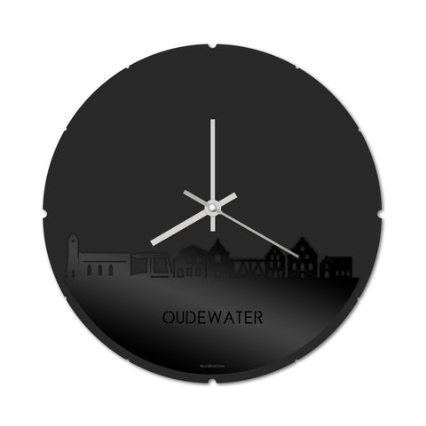 Skyline Klok Rond Oudewater Zwart glanzend gerecycled kunststof cadeau decoratie relatiegeschenk van WoodWideCities