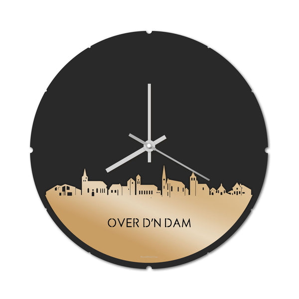 Skyline Klok Rond Over d'n Dam Metallic Goud gerecycled kunststof cadeau decoratie relatiegeschenk van WoodWideCities