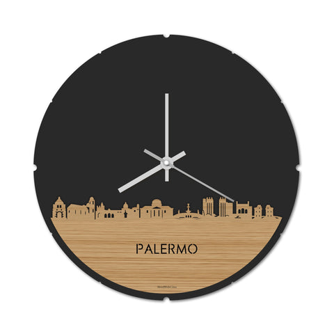Skyline Klok Rond Palermo Bamboe houten cadeau decoratie relatiegeschenk van WoodWideCities