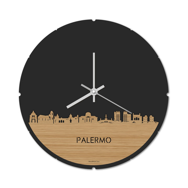 Skyline Klok Rond Palermo Bamboe houten cadeau decoratie relatiegeschenk van WoodWideCities