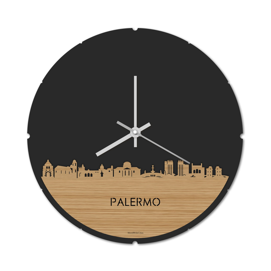 Skyline Klok Rond Palermo Bamboe houten cadeau decoratie relatiegeschenk van WoodWideCities