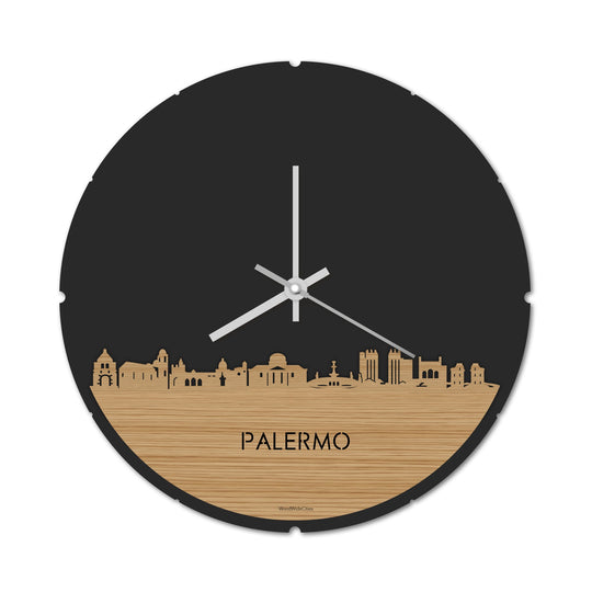 Skyline Klok Rond Palermo Bamboe houten cadeau decoratie relatiegeschenk van WoodWideCities