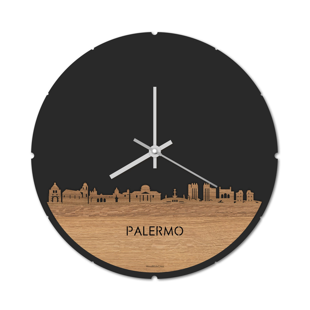 Skyline Klok Palermo Eiken houten cadeau decoratie relatiegeschenk van WoodWideCities