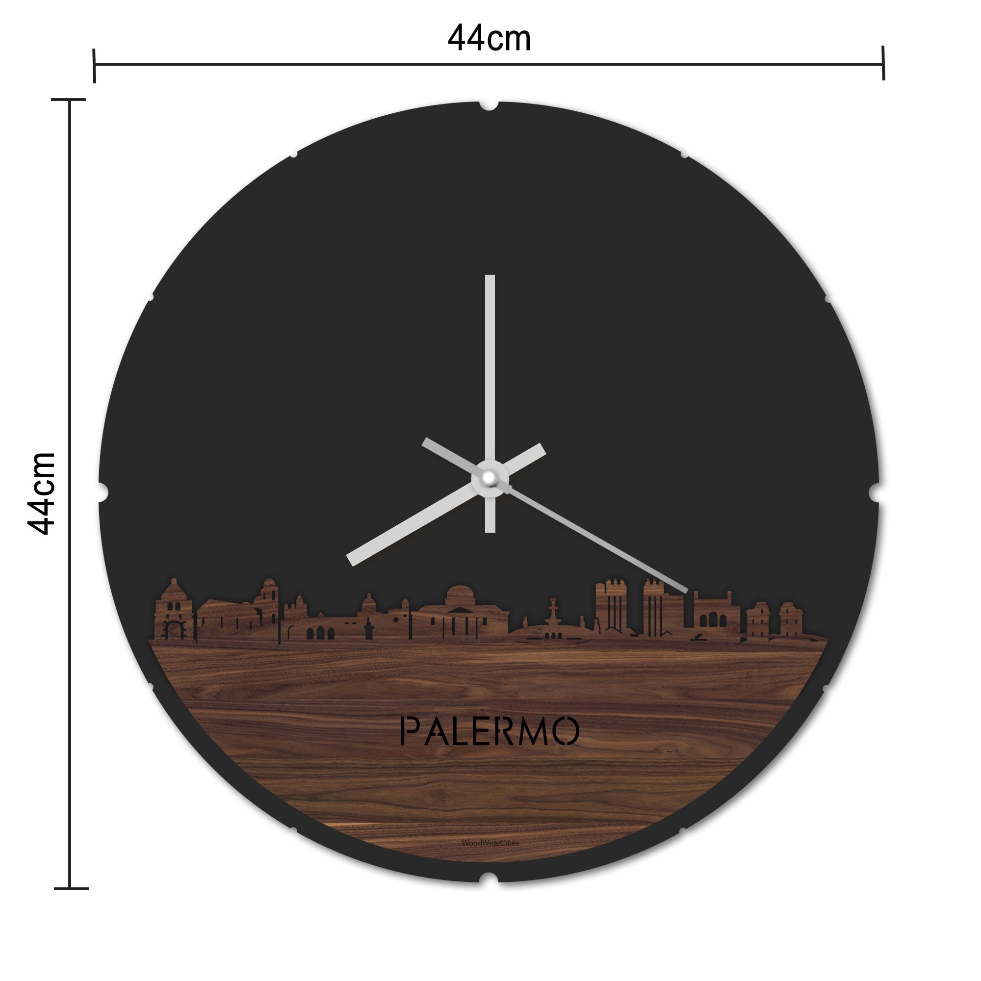 Skyline Klok Rond Palermo Noten houten cadeau decoratie relatiegeschenk van WoodWideCities