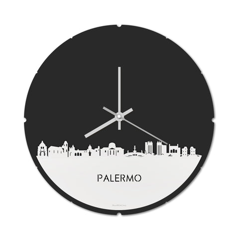 Skyline Klok Rond Palermo Wit glanzend gerecycled kunststof cadeau decoratie relatiegeschenk van WoodWideCities