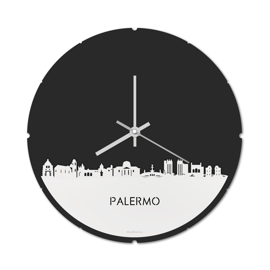 Skyline Klok Rond Palermo Wit glanzend gerecycled kunststof cadeau decoratie relatiegeschenk van WoodWideCities