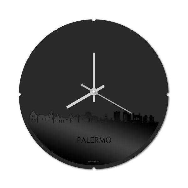 Skyline Klok Rond Palermo Zwart glanzend gerecycled kunststof cadeau decoratie relatiegeschenk van WoodWideCities