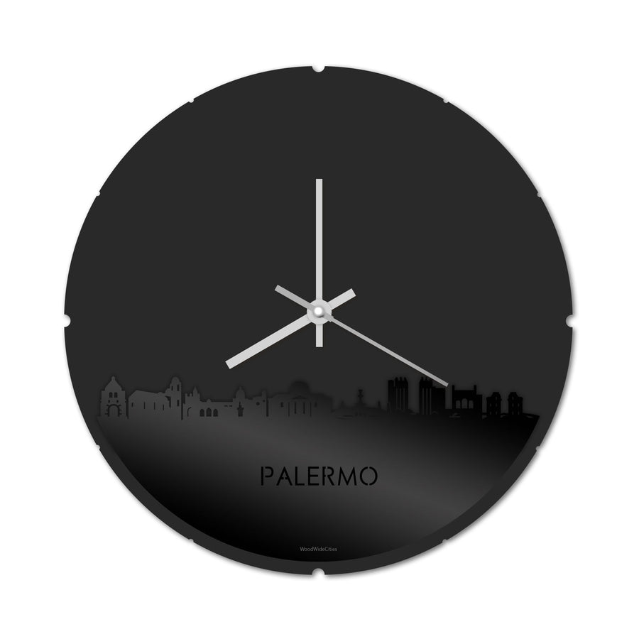 Skyline Klok Rond Palermo Zwart glanzend gerecycled kunststof cadeau decoratie relatiegeschenk van WoodWideCities