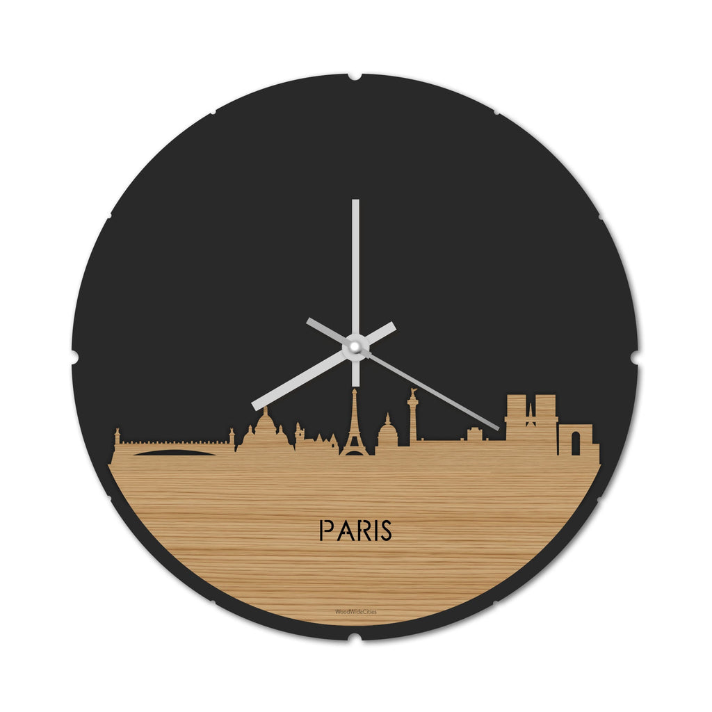 Skyline Klok Rond Parijs Bamboe houten cadeau decoratie relatiegeschenk van WoodWideCities
