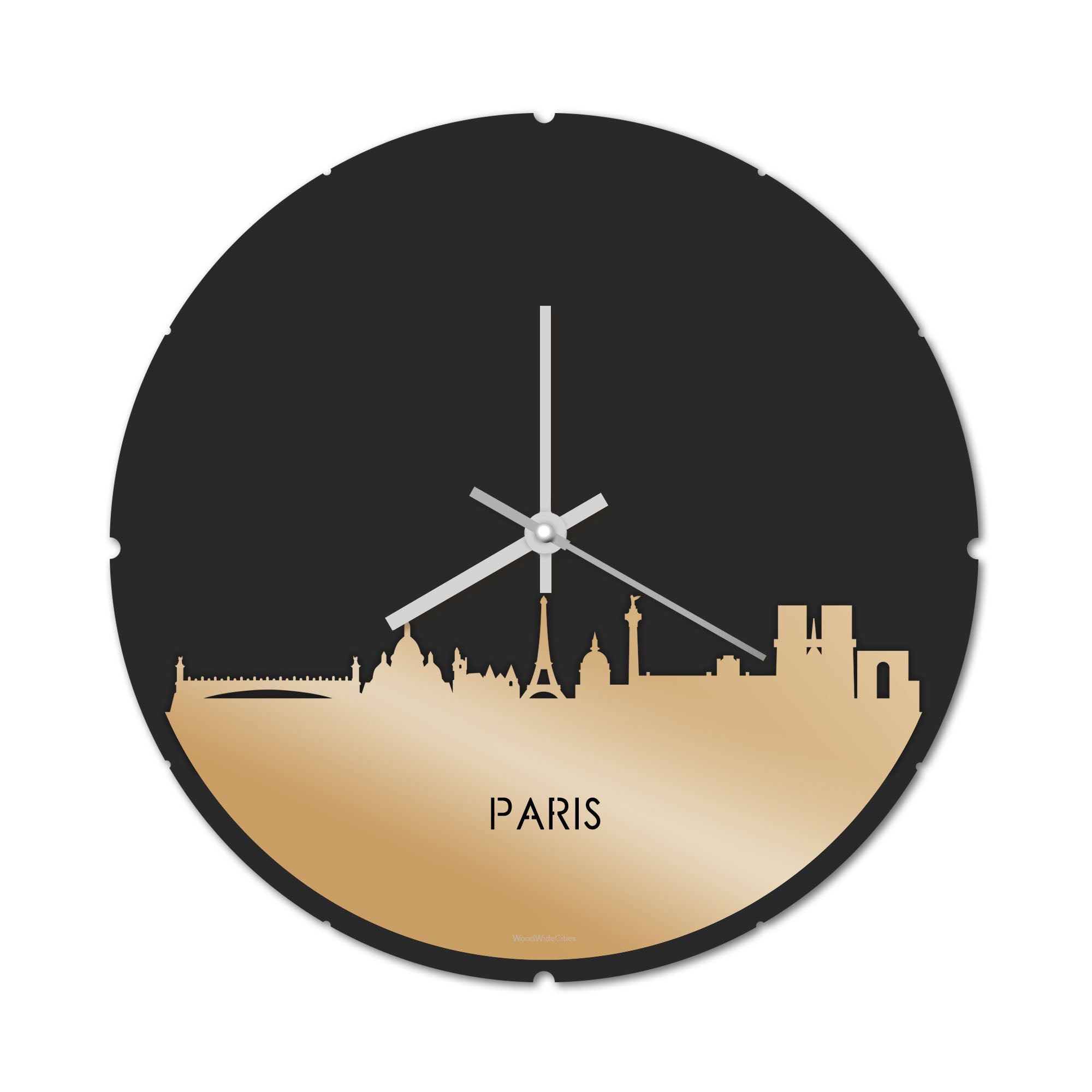 Skyline Klok Rond Parijs Metallic Goud gerecycled kunststof cadeau decoratie relatiegeschenk van WoodWideCities