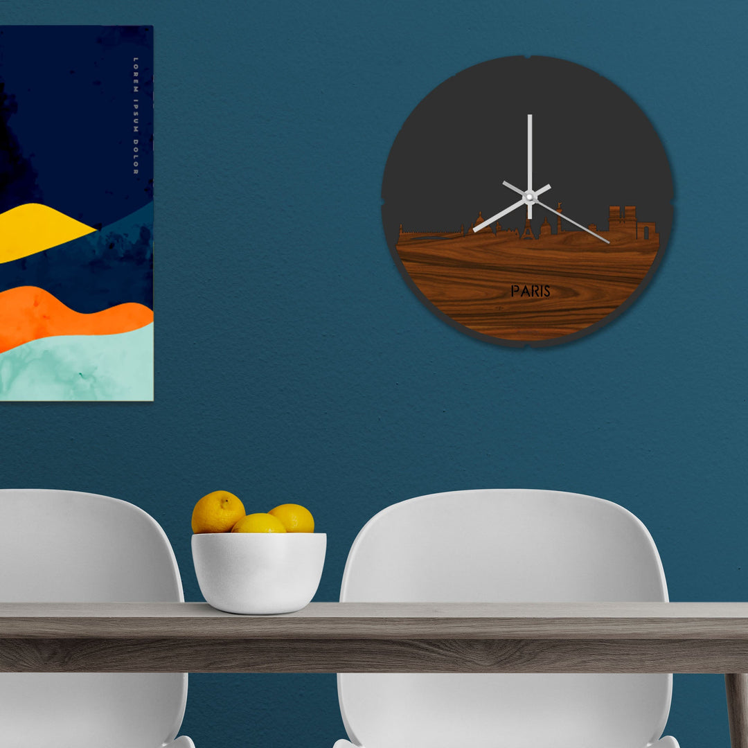 Skyline Klok Rond Parijs Palissander houten cadeau decoratie relatiegeschenk van WoodWideCities