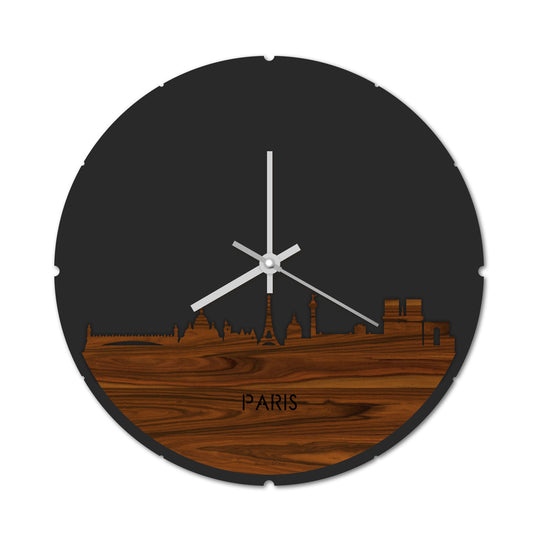 Skyline Klok Rond Parijs Palissander houten cadeau decoratie relatiegeschenk van WoodWideCities