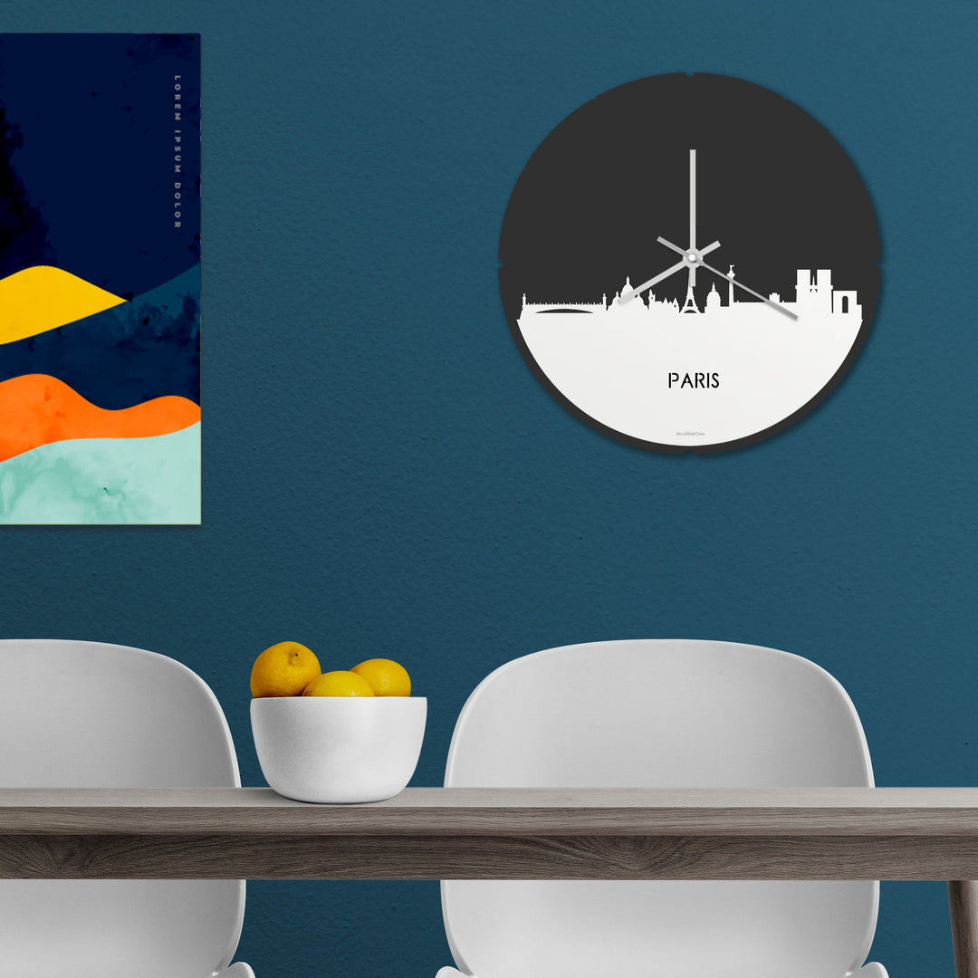 Skyline Klok Rond Parijs Wit glanzend gerecycled kunststof cadeau decoratie relatiegeschenk van WoodWideCities