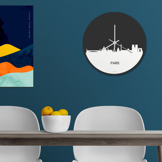 Skyline Klok Rond Parijs Wit glanzend gerecycled kunststof cadeau decoratie relatiegeschenk van WoodWideCities