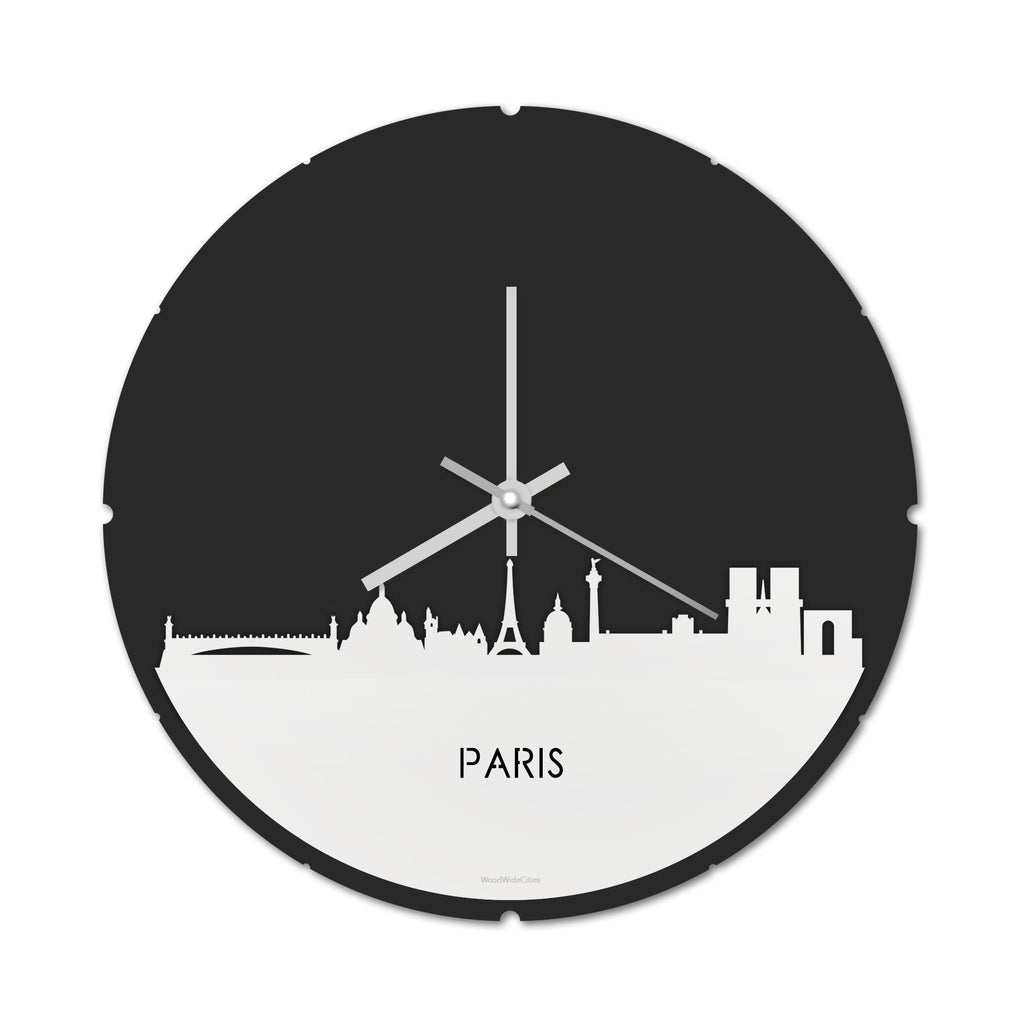 Skyline Klok Rond Parijs Wit glanzend gerecycled kunststof cadeau decoratie relatiegeschenk van WoodWideCities