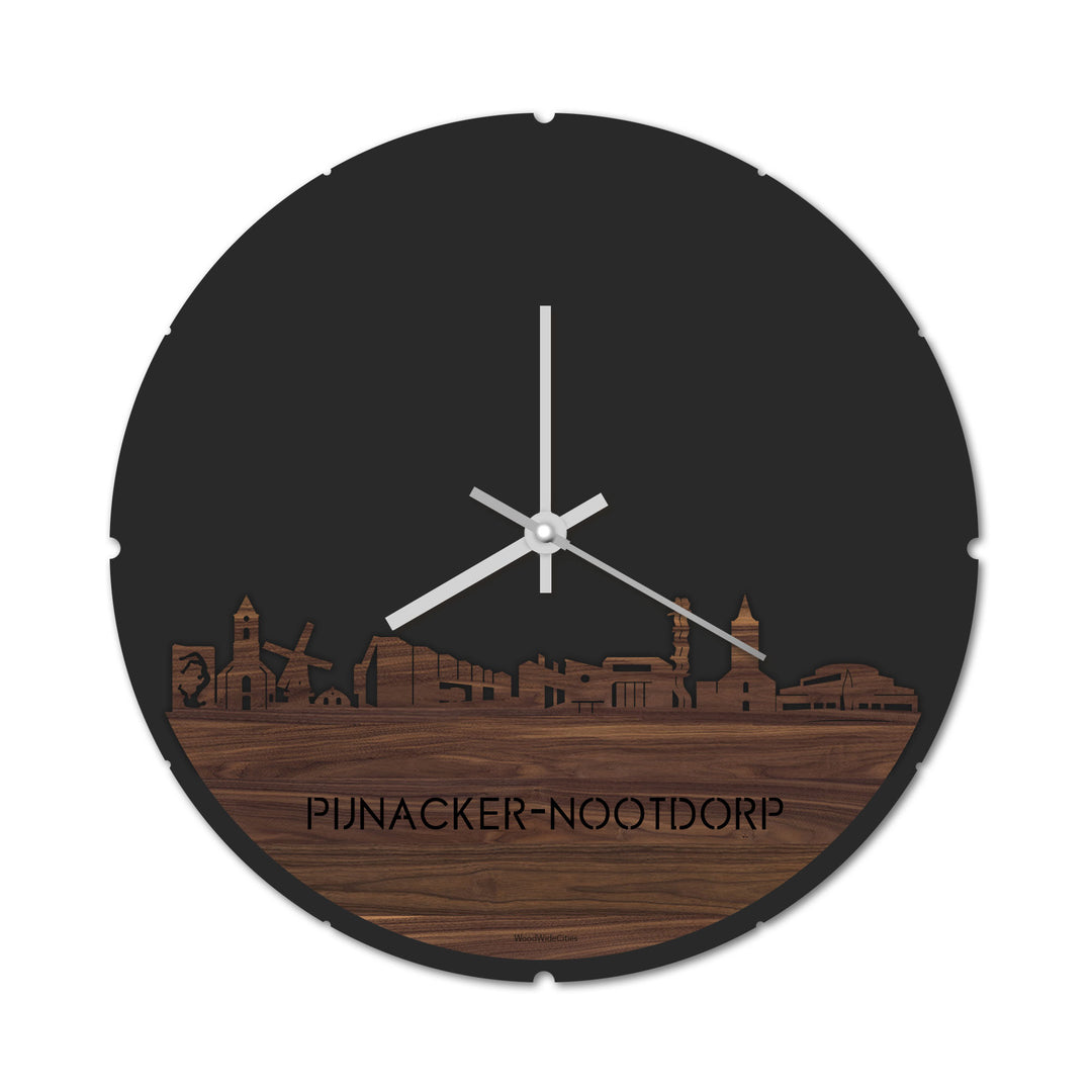 Skyline Klok Rond Pijnacker-Nootdorp Noten houten cadeau decoratie relatiegeschenk van WoodWideCities