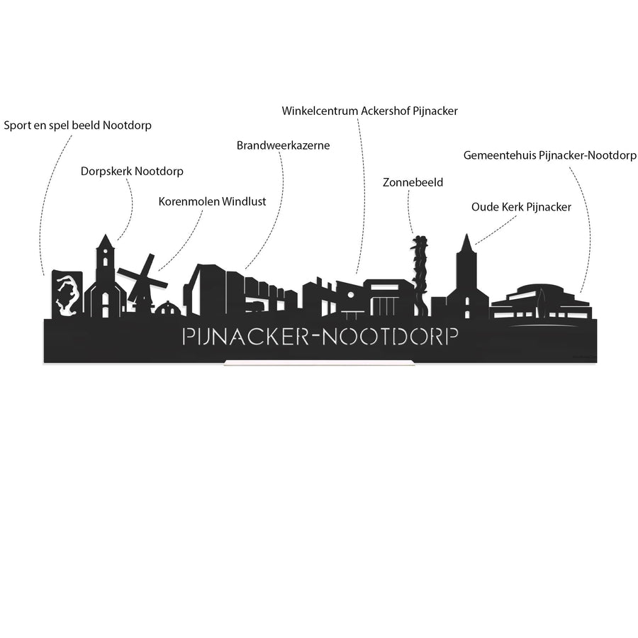 Skyline Klok Rond Pijnacker-Nootdorp Wit glanzend gerecycled kunststof cadeau decoratie relatiegeschenk van WoodWideCities
