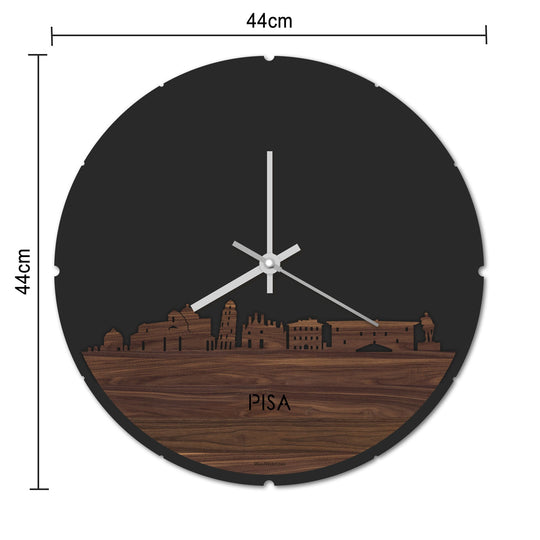 Skyline Klok Rond Pisa Noten houten cadeau decoratie relatiegeschenk van WoodWideCities