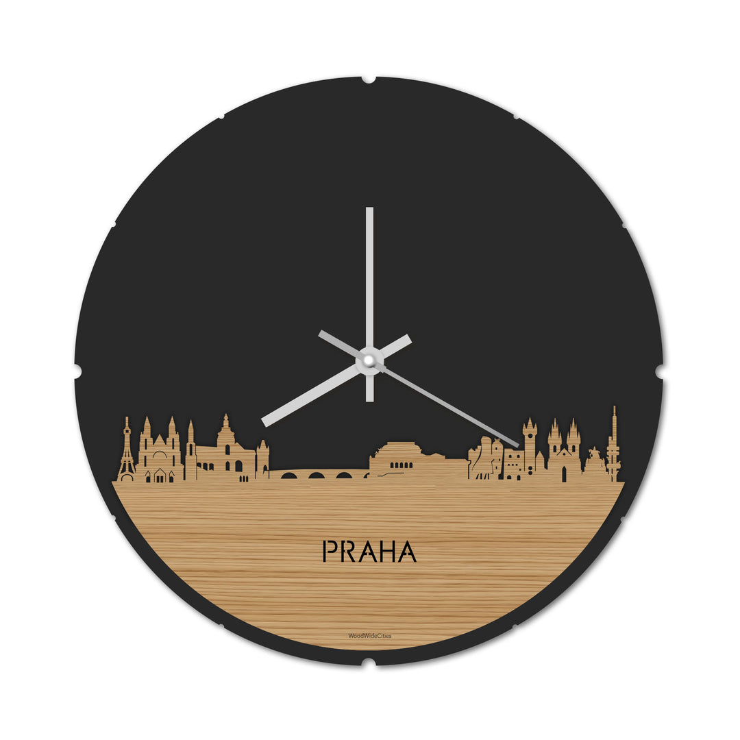 Skyline Klok Rond Praha Bamboe houten cadeau decoratie relatiegeschenk van WoodWideCities