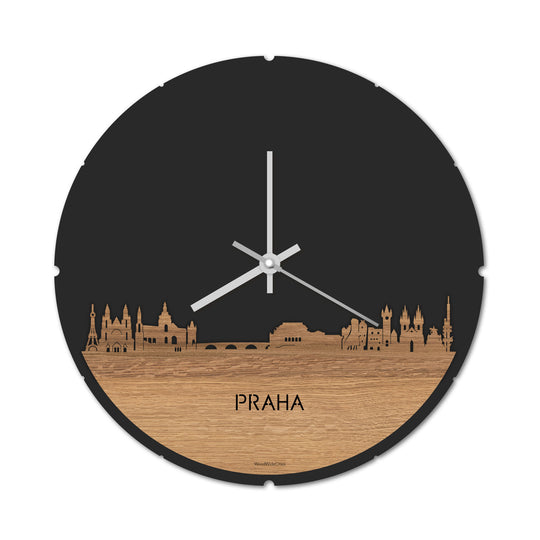 Skyline Klok Praha Eiken houten cadeau decoratie relatiegeschenk van WoodWideCities