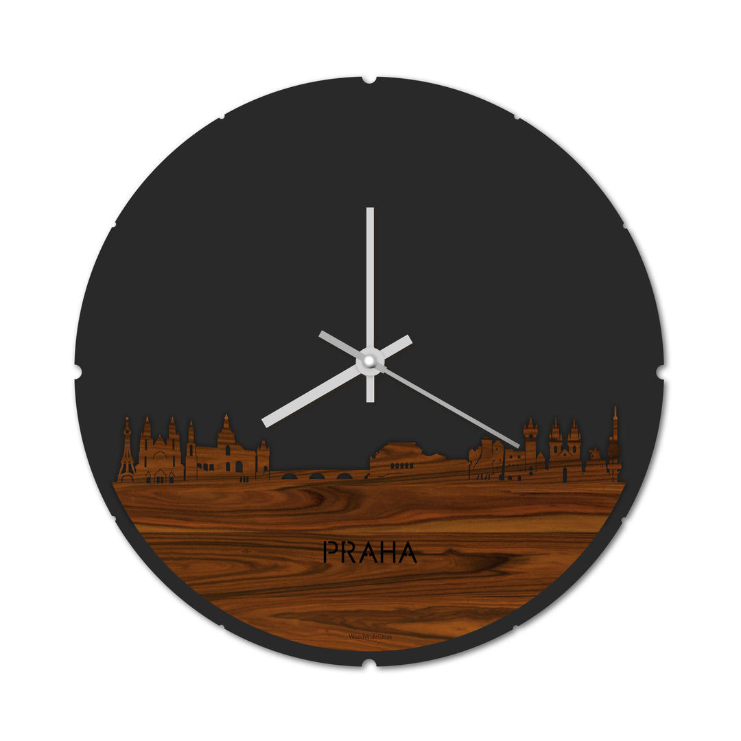 Skyline Klok Rond Praha Palissander houten cadeau decoratie relatiegeschenk van WoodWideCities