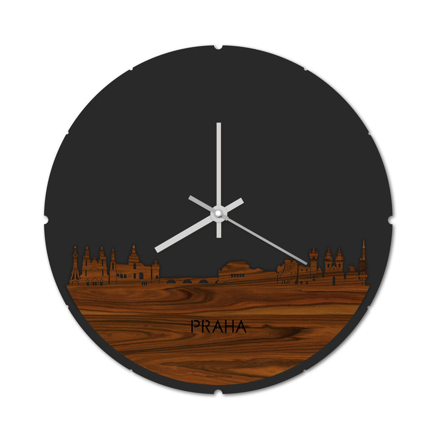 Skyline Klok Rond Praha Palissander houten cadeau decoratie relatiegeschenk van WoodWideCities