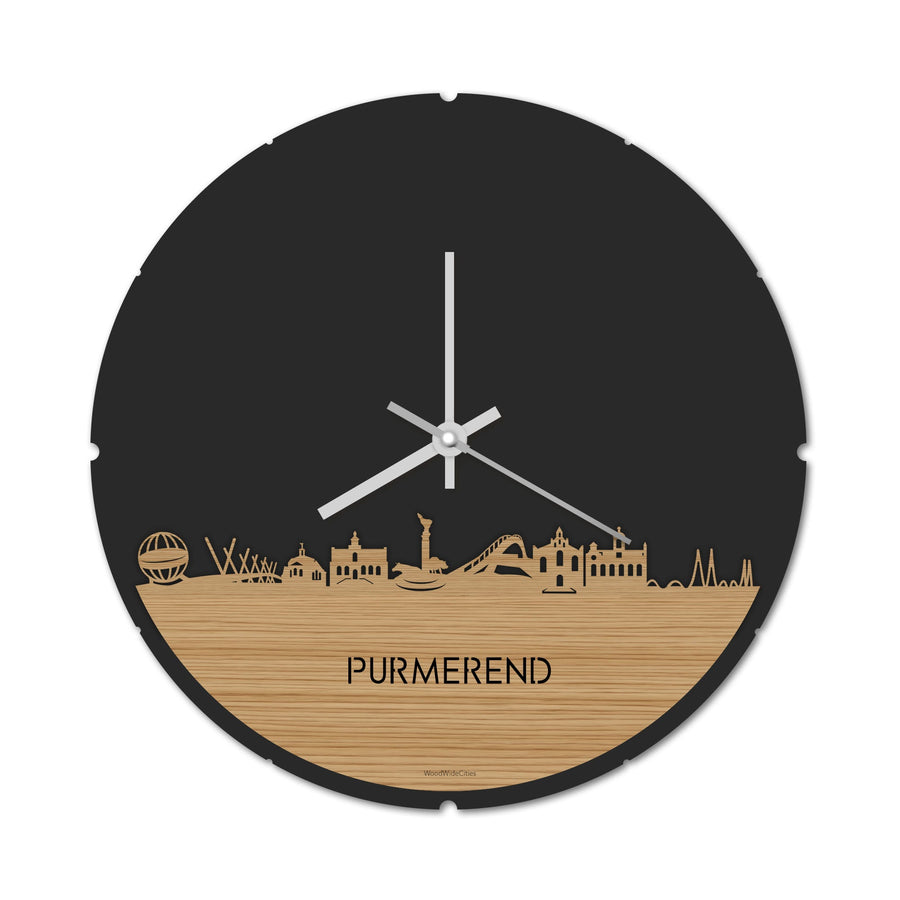 Skyline Klok Rond Purmerend Bamboe houten cadeau decoratie relatiegeschenk van WoodWideCities