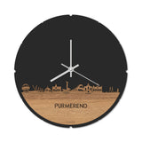Skyline Klok Rond Purmerend Eiken houten cadeau decoratie relatiegeschenk van WoodWideCities