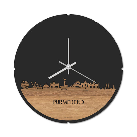 Skyline Klok Rond Purmerend Eiken houten cadeau decoratie relatiegeschenk van WoodWideCities