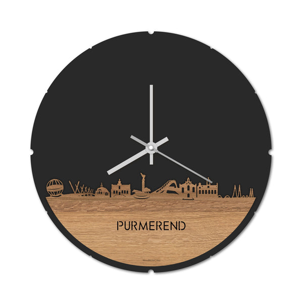 Skyline Klok Rond Purmerend Eiken houten cadeau decoratie relatiegeschenk van WoodWideCities