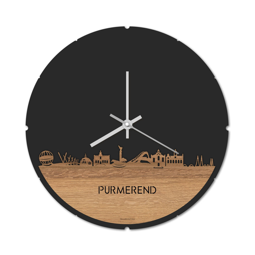 Skyline Klok Rond Purmerend Eiken houten cadeau decoratie relatiegeschenk van WoodWideCities