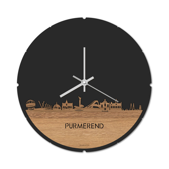 Skyline Klok Rond Purmerend Eiken houten cadeau decoratie relatiegeschenk van WoodWideCities