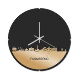 Skyline Klok Rond Purmerend Metallic Goud gerecycled kunststof cadeau decoratie relatiegeschenk van WoodWideCities