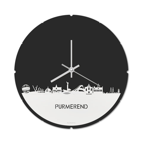 Skyline Klok Rond Purmerend Wit glanzend gerecycled kunststof cadeau decoratie relatiegeschenk van WoodWideCities