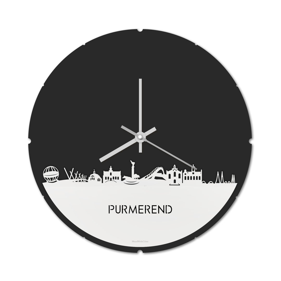 Skyline Klok Rond Purmerend Wit glanzend gerecycled kunststof cadeau decoratie relatiegeschenk van WoodWideCities
