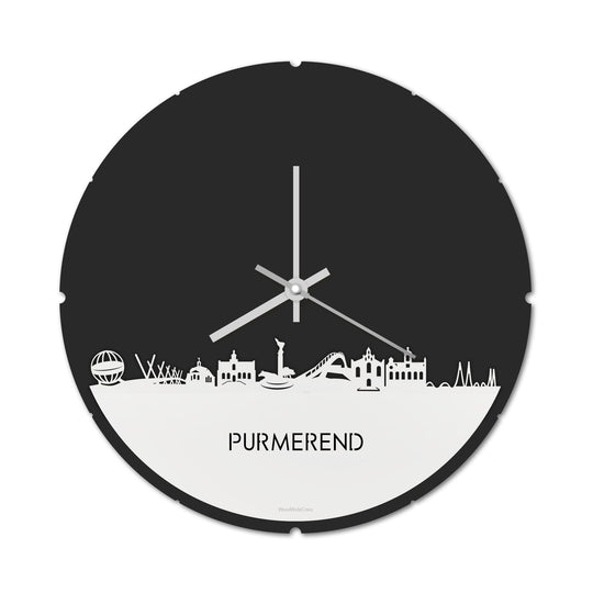 Skyline Klok Rond Purmerend Wit glanzend gerecycled kunststof cadeau decoratie relatiegeschenk van WoodWideCities