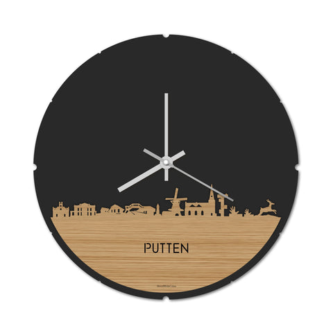 Skyline Klok Rond Putten Bamboe houten cadeau decoratie relatiegeschenk van WoodWideCities