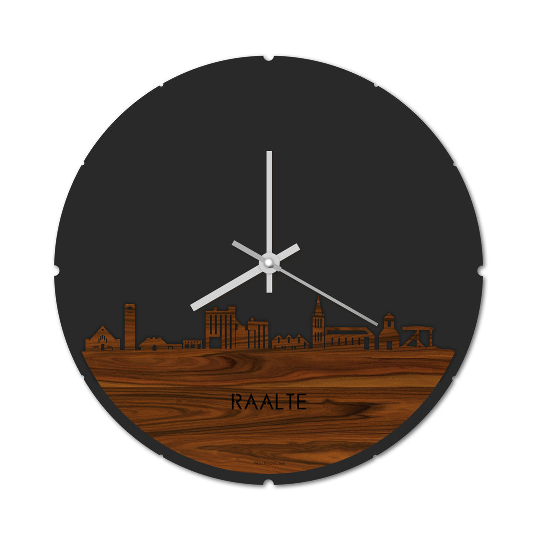 Skyline Klok Rond Raalte Palissander houten cadeau decoratie relatiegeschenk van WoodWideCities