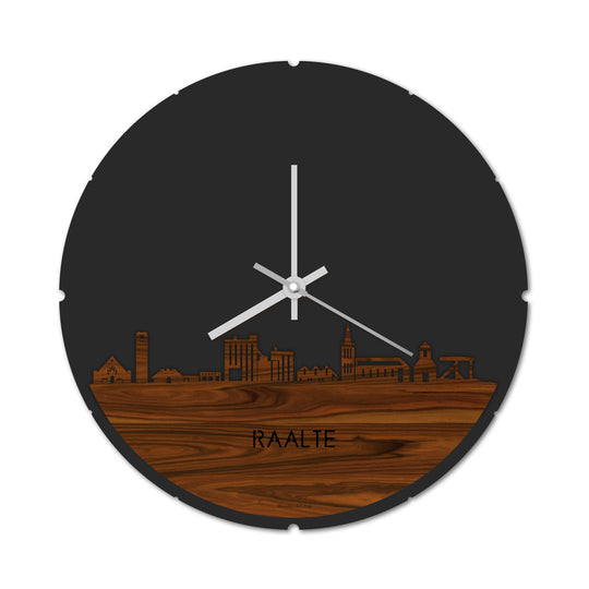 Skyline Klok Rond Raalte Palissander houten cadeau decoratie relatiegeschenk van WoodWideCities