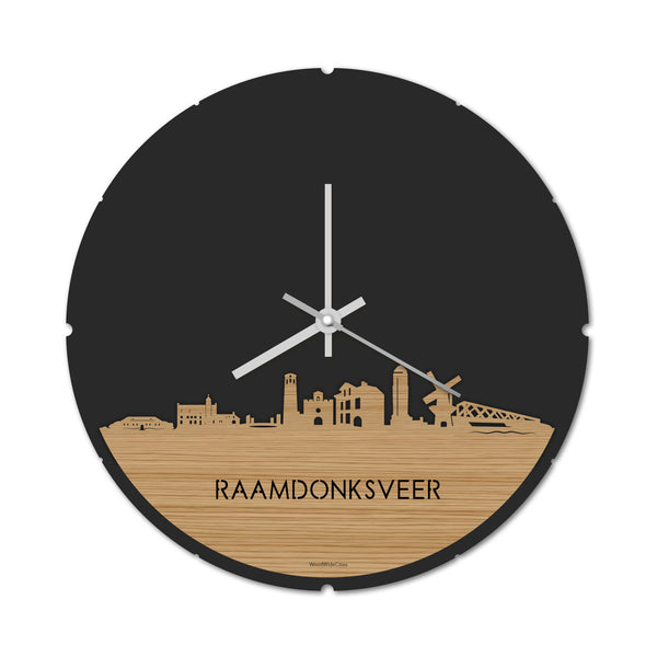 Skyline Klok Rond Raamdonksveer Bamboe houten cadeau decoratie relatiegeschenk van WoodWideCities