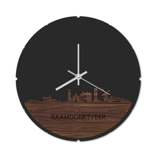 Skyline Klok Rond Raamdonksveer Noten houten cadeau decoratie relatiegeschenk van WoodWideCities