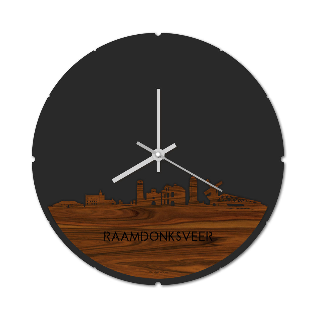 Skyline Klok Rond Raamdonksveer Palissander houten cadeau decoratie relatiegeschenk van WoodWideCities